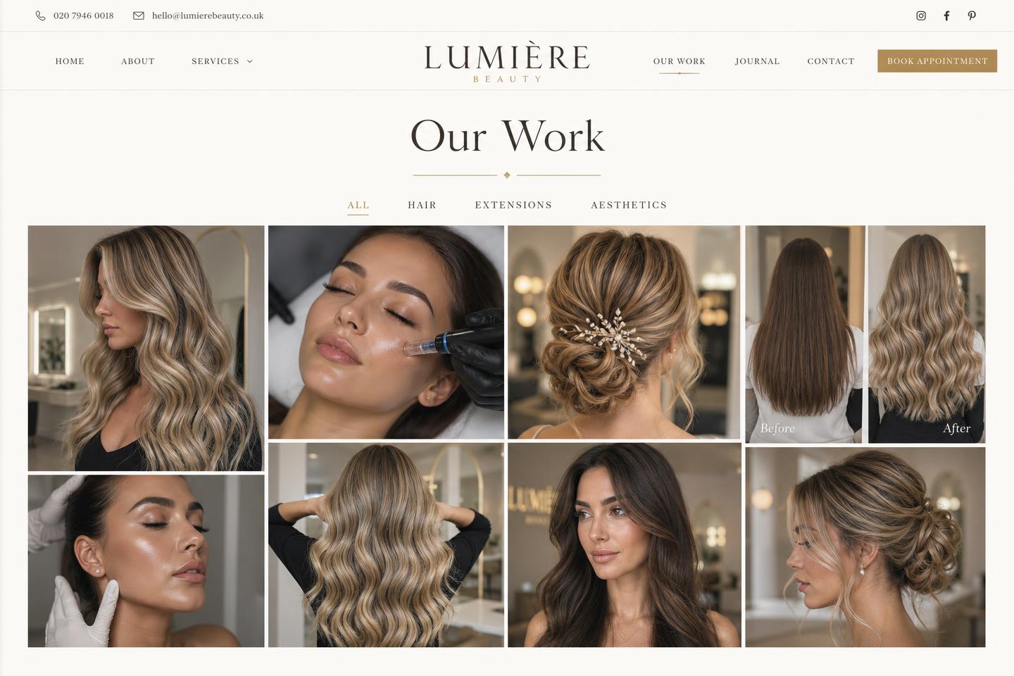 Our Work gallery — filterable portfolio of salon results